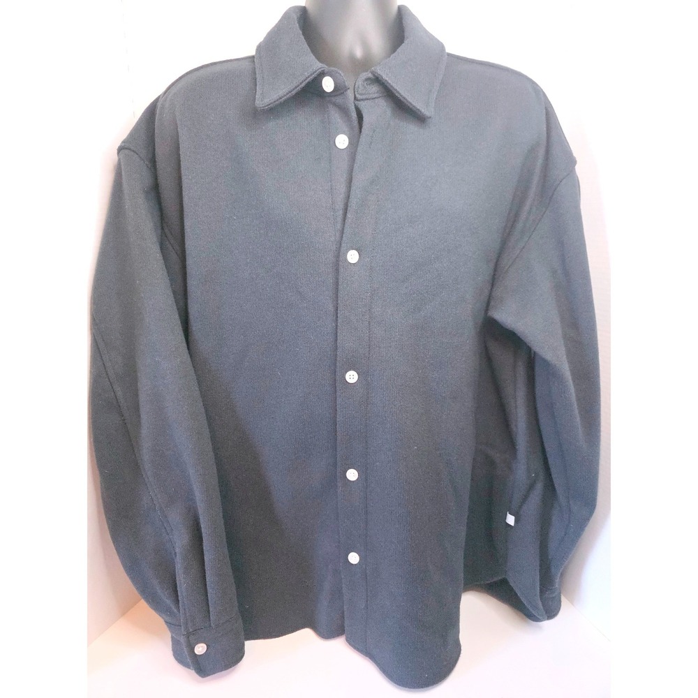 Standard Cloth Mens Heavy Fleece Button Down Shirt Jacket Charcoal Blue XL